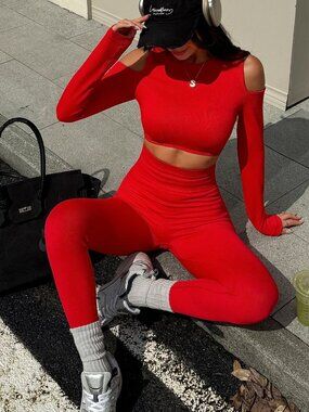 Athleisure Cut-Out Shoulder Top & Legging Set